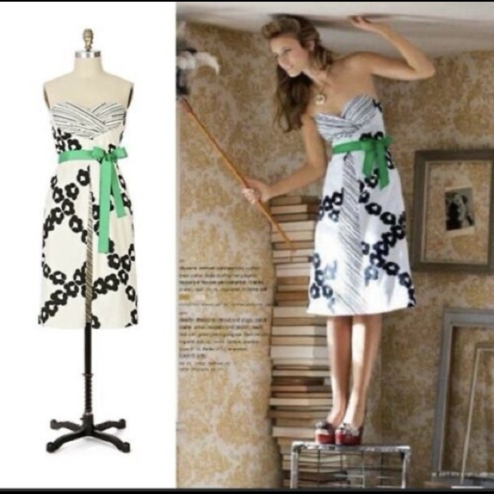 Anthropologie Maeve strapless dress with stripes and flowers Size 8